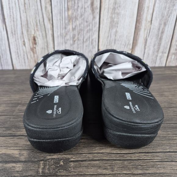 Clarks Cloudsteppers Arla Nora Floral Women's Sz 9 W Slip On Sandals Black Daisy - Picture 4 of 8